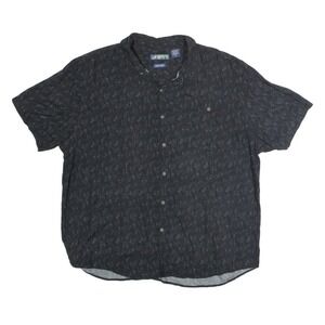 Campia Mens Shirt Black 90s Floral XXL button up short‎ sleeve 100% Rayon